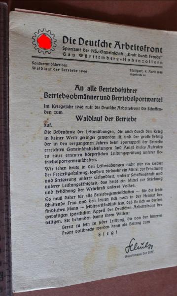 altes Heft - Betriebsführer - Waldlauf der Betriebe - Gau Württemberg-Hohenzollern 1940 Deutsche Arbeitsfront